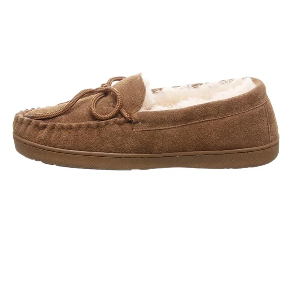 BEARPAW Moc II Wide Hickory Suede Slip On w Sheepskin Lining & Thick Comfy Sole - Picture 2 of 7